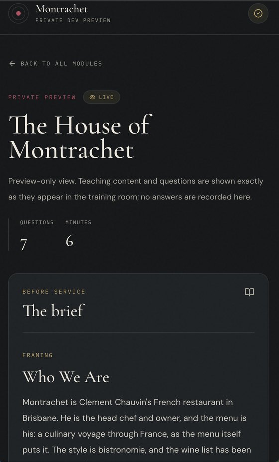The Appitude staff app skinned for Montrachet, The House of Montrachet module
